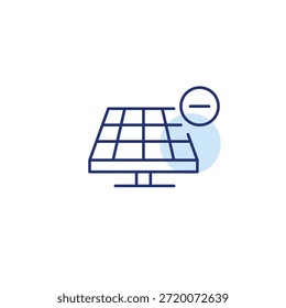 Painel solar e menos. Remova as fontes de energia verde. Pixel perfeito, ícone de vetor de traçado editável