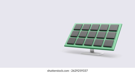 Solar Panel. Modern 3D Green Photovoltaic Cell for Clean Energy and Eco Electricity Generation. Minimal Design with Environmental Message. Vector Illustration