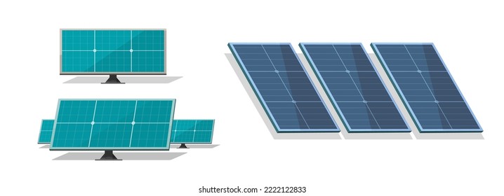 Solarpaneelmodul, blauzellVektorsymbol oder fotovoltaisches Alternativenergiesystem, isoliert aus flachen und 3D-Cartoon-Grafik, Stromerzeugungstechnologie