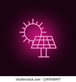 Solar panel neon icon. Elements of ecology set. Simple icon for websites, web design, mobile app, info graphics