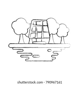 Solar panel on ground cartoon
