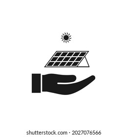 Solar panel on hand icon flat style isolated on white background. Vector illustration