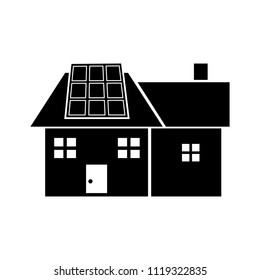 Solar panel on house renewable energy vector icon