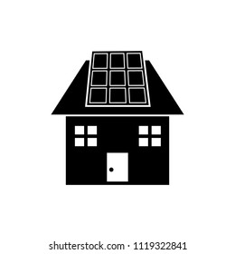 Solar panel on house renewable energy vector icon