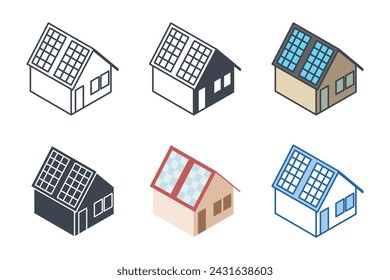 Sonnenkollektor auf Hausdach, elektrische Dienste Icons mit verschiedenen Stilen. Haus mit Sonnenkollektor Vektor-Illustration isoliert auf weißem Hintergrund