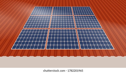 Solar panel on a roof of a house, concept of sustainable resources, vector illustration design. 