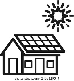 Solar panel on roof icon with sun symbol