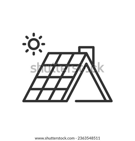 Solar panel on the roof, linear icon. Solar panel roofing. Line with editable stroke