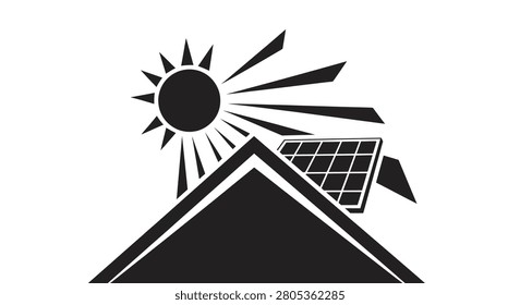 Solar panel on roof with sun