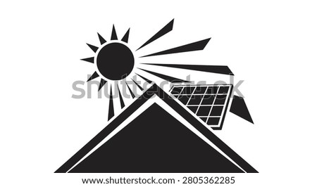 Solar panel on roof with sun