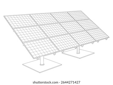 Solar panel outline vector illustration, white background. Wire-frame style. The layers of visible and invisible lines are separated. Renewable energy source concept. Editable. EPS 10