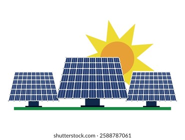 Solar panel park with sun behind