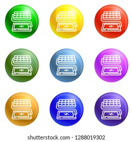 Solar panel phone charging icons vector 9 color set isolated on white background for any web design 