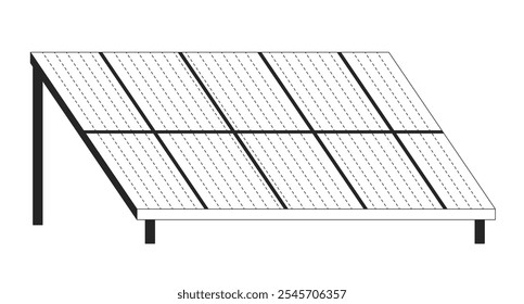 Painel solar fotovoltaico preto e branco objeto de linha 2D. Energia solar renovável. Sustentabilidade ambiental. Item de contorno isolado de vetor de clip-art da tecnologia verde. Ilustração de ponto monocromático