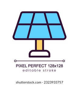 Solar panel pixel perfect RGB color icon. Renewable sun energy. Electrical power generation. Isolated vector illustration. Simple filled line drawing. Editable stroke. Poppins font used