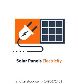 Solar panel and plug, autonomous electricity, source of energy, flat design illustration