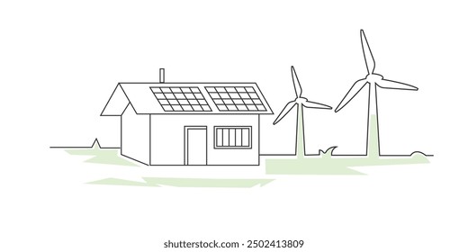 Solar panel power plant renewable energy sustainable energy generation with windmill wind fans electricity system