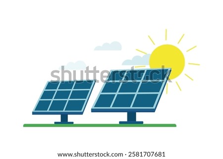 Solar panel power plant renewable sustainable energy generation with solar panels, Concept of solar power generation by sunlight on white background