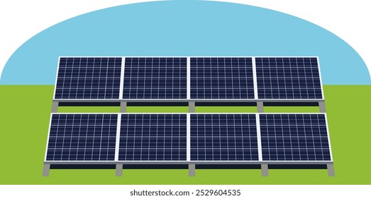 Sonnenkollektor, Solarstromanlage, Erneuerbare Lösung, Umweltfreundlich, Saubere Energie, Illustration, Nachhaltige Technologie, Grüne Energie, Solarstromerzeugung, Solarpaneeldesign, Stromsystem,