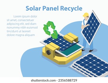 solar panel recycle , disassembling the aluminium and glass parts vector illustration