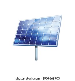 Solar panel with reflection of blue sky and clouds realistic vector illustration