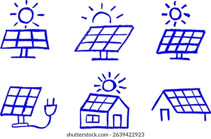 Solar Panel Related Icons Crayon Chalk Drawing Vector Set