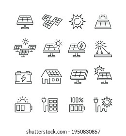Solar panel related icons: thin vector icon set, black and white kit - Shutterstock ID 1950830857
