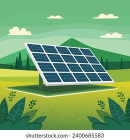 Ilustración de soluciones de energía renovable en panel solar. vector de recursos energéticos respetuosos con el medio ambiente.