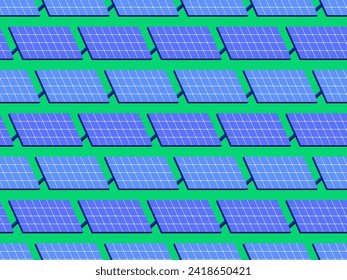 Solar panel seamless pattern. Field of solar panels.  Renewable energy, production of environmentally friendly electricity. Design of advertising products and posters. Vector illustration