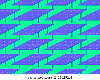 Solar panel seamless pattern. Field of solar panels. Renewable energy, production of environmentally friendly electricity. Design of advertising products and posters. Vector illustration