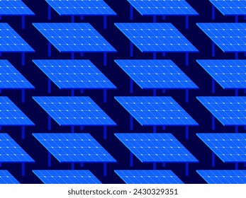 Solar panel seamless pattern. Field of solar panels. Renewable energy, production of environmentally friendly electricity. Design of advertising products and posters. Vector illustration