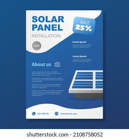 Solar panel service advertisement flyer template, offer campaign concept, modern abstract sale ad, blue brochure, leaflet, isolated.