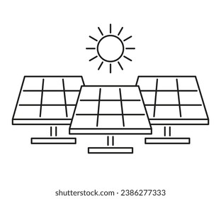 Solar panel set, accumulate sun energy, line icon. Alternative electric generation from sunlight. Vector outline illustration