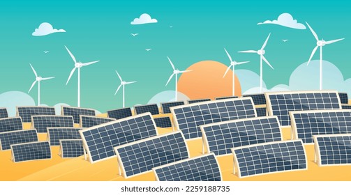 Solar panel set. Alternative sources of renewable energy. Caring environment and nature, reducing emission of harmful waste into atmosphere. Sustainable lifestyle. Cartoon flat vector illustration