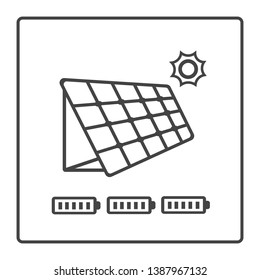 Solar panel sign. Green environment and recycle vector line icon in a square frame isolated on a white background
