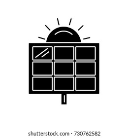 Solar panel silhouette icon in flat style. Alternative renewable energy source symbol isolated on white background.