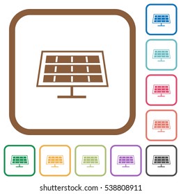 Solar panel simple icons in color rounded square frames on white background