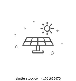 Solar panel simple vector line icon. Environment protection symbol, pictogram, sign. Light background. Editable stroke. Adjust line weight.