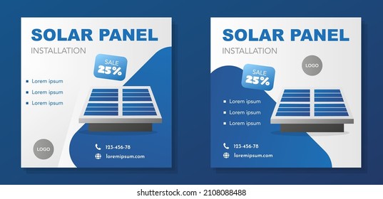 Solar panel social media post banner set, green energy installation advertisement concept, solar sustainable energy abstract square ad, eco friendly flyer leaflet concept, isolated.