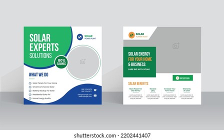 Solar panel social media post template and green energy professional web banner layout design