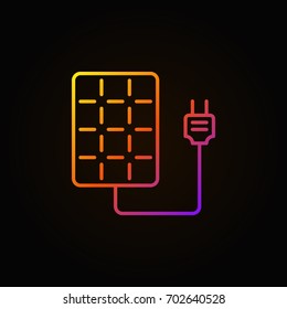 Solar panel with socket colorful icon - vector concept sign or logo element on dark background