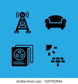 solar panel, sofa, newspaper and antenna icons vector in sample icon set for web and graphic design