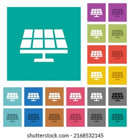 Solar panel solid multi colored flat icons on plain square backgrounds. Included white and darker icon variations for hover or active effects.