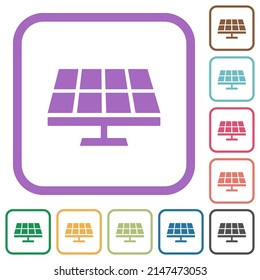Solar panel solid simple icons in color rounded square frames on white background