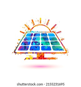 Solar panel of splash paint icon. Sun energy vector colorful symbol