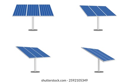 solar panel with stand set vector illustration isolated on white background.