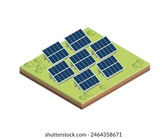 Solar panel standing on green square of ground renewable electric generation vector illustration isolated on white background