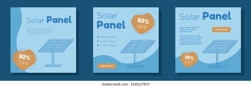 Solar panel store social media post, banner set, sustainable green energy advertisement concept, electrician mechanic  marketing square ad, abstract print, isolated on background