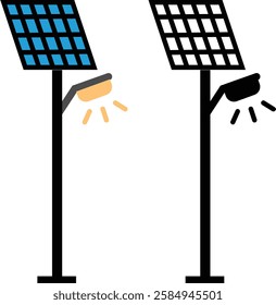 Solar panel in street lamp. Street light sign. Solar panel lighting system. flat style.