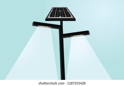 Solar panel street lights. vector illustration